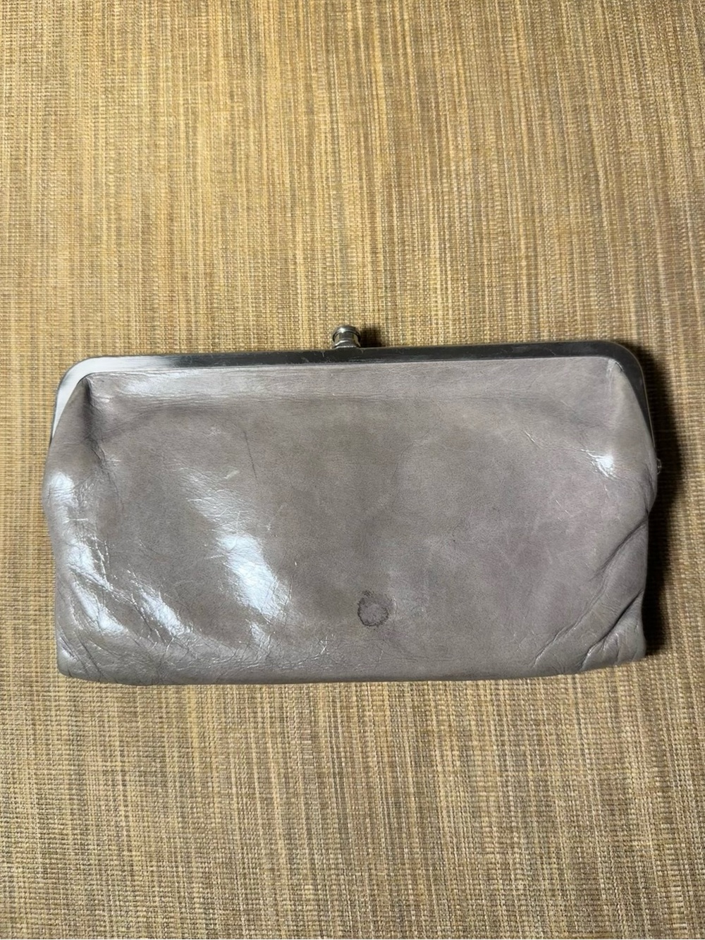 HOBO Lauren Gray Glazed Leather Double Frame Clutch - Picture 3 of 11